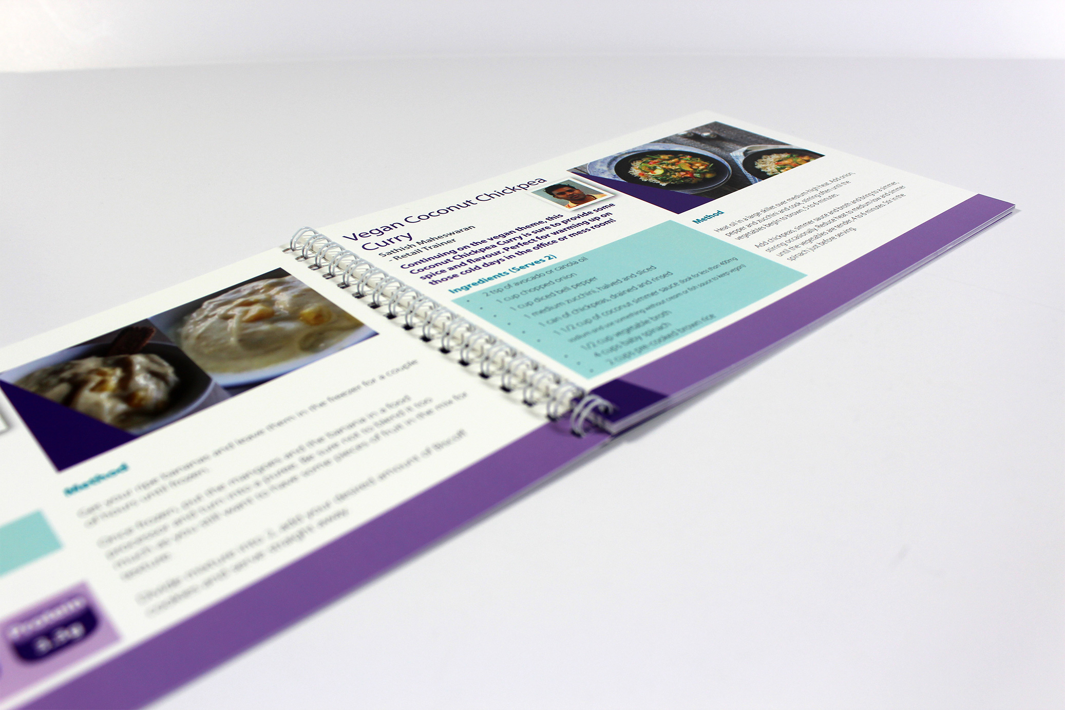 Printed Wiro-bound employee recipe book for MTR Cross Rail - pages open out flat